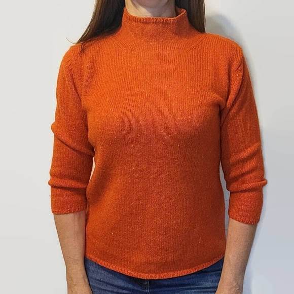 L.L. Bean Burnt Orange Speckled Lambswool Mohair Mock Neck Sweater - Picture 12 of 12